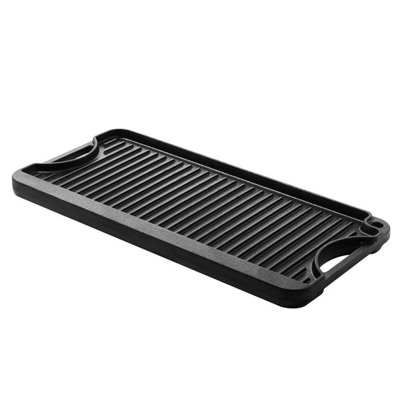 KFFKFF Switchable Grill/Griddle, Cast Iron Material, 20x10 inch, Pre-Treated, Compact Rectangular Design with Handle, Suitable for Indoor/Outdoor Cooking, Stove Top Burner, Gas, Camping BBQ, Black
