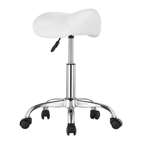 KFFKFF Swivel Saddle Stool, PU Leather Mobile Stool on Casters, 360° Rotating Drafting Stool with Enhanced Padding, Height Modifiable Rolling Work SPA Stool, Suitable for Office, Home, Salon & Bar