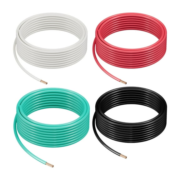 KFFKFF THHN Wire Set, 19-Stranded, 6 AWG in Black, White, Red, and 8 AWG Green, Pure OFC Copper Electrical Wire with Nylon Coating, Rated 600V for Residential and Industrial Use, Total 120ft