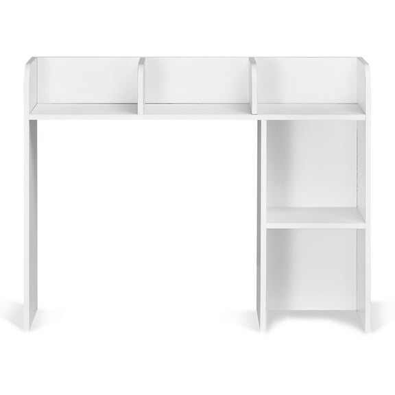 KFFKFF Tabletop Bookcase, Dual-Layer Desk Storage Solution, Dimensions 37.2" x 9.5" x 28.9", Office Storage Stand Wooden Display Rack, Tabletop Bookcase Hutch with Non-Slip Foot Pads, White