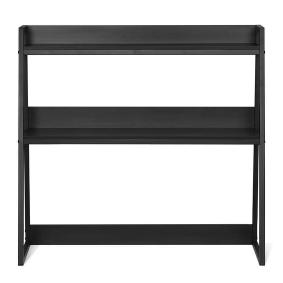 KFFKFF Tabletop Bookcase, Dual-Layer Desk Storage Solution, Dimensions 37.4" x 12.6" x 35.4", Office Desk Display Rack and Storage Shelf, Tabletop Bookcase Hutch with Non-Slip Foot Pads, Black