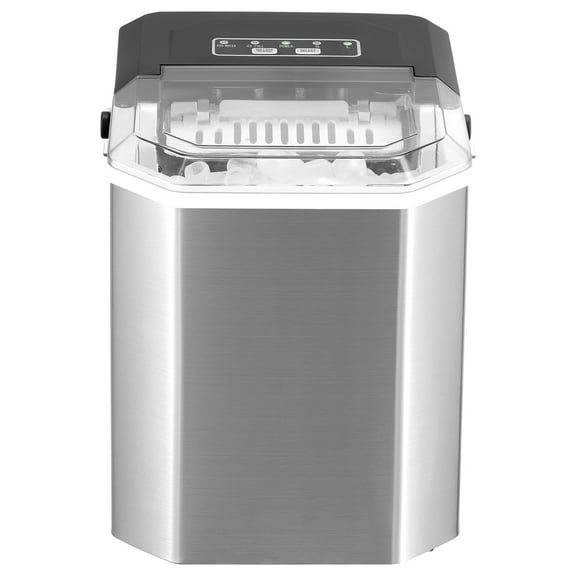 KFFKFF Tabletop Ice Producer, Prepares 9 Ice Pieces in 6 Minutes, Generates 26lbs Daily, Self-Purifying Compact Ice Creator with Ice Shovel and Container, Ice Appliance Offering 2 Sizes