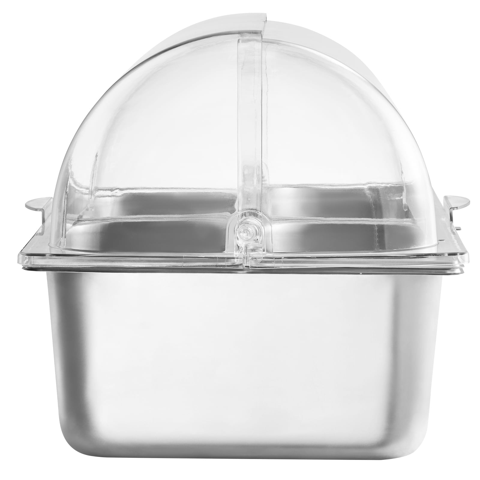 KFFKFF Tabletop Meal Presentation Storage Unit, Quad Compartment Metal Food Serving Platter, Cafeteria Garnish Distributor Stand with Transparent Cover & Trio of Cooling Bins