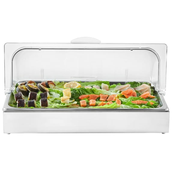 KFFKFF Chilled Party Platter 1-Pan Countertop Frozen Food Display Container Condiment Server Stainless Steel Chilled Dispenser Organizer