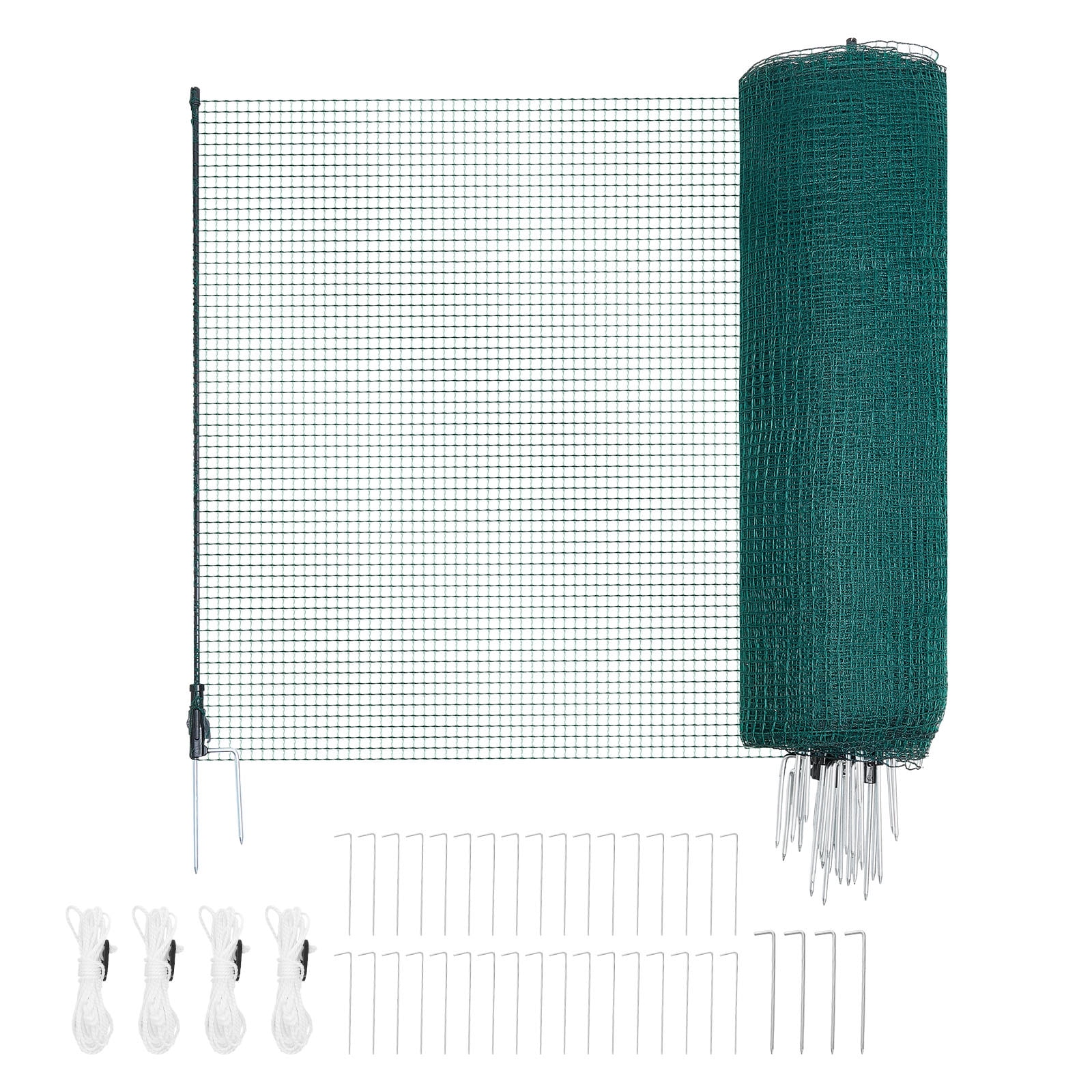 KFFKFF Temporary Fence with Posts, 3 x 164 FT Plastic Mesh Fencing, Garden Safety Netting with Double-Spike Stakes & Guy Ropes, Portable Barrier for Pets, Poultry, Plants, and Outdoor Spaces