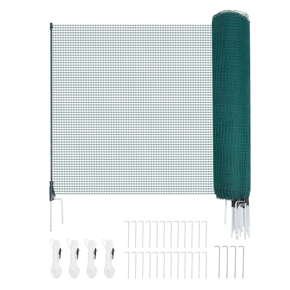 KFFKFF Temporary Fence with Posts, 3 x 98.4 FT Plastic Mesh Fencing, Garden Safety Netting with Double-Spike Stakes & Guy Ropes, Ideal for Dogs, Chickens, Plants, and Outdoor Spaces