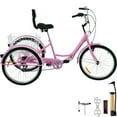 thumbnail image 1 of KFFKFF Three-Wheeled Bicycle with 24'' Tires, 7-Speed Adult Tricycle, Foldable Trike for Adults, Pink, 1 of 9