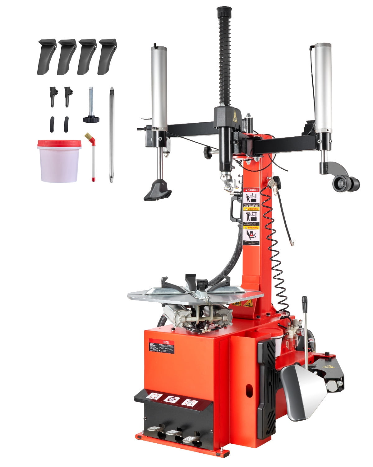 KFFKFF Tire Changer Machine with 1.5HP Motor, Sturdy Design Featuring Air Pressure Gauge & Pneumatic Assist Arm, Pedal-Controlled Operation with Reinforced Chuck, Suitable for Sedan, SUV