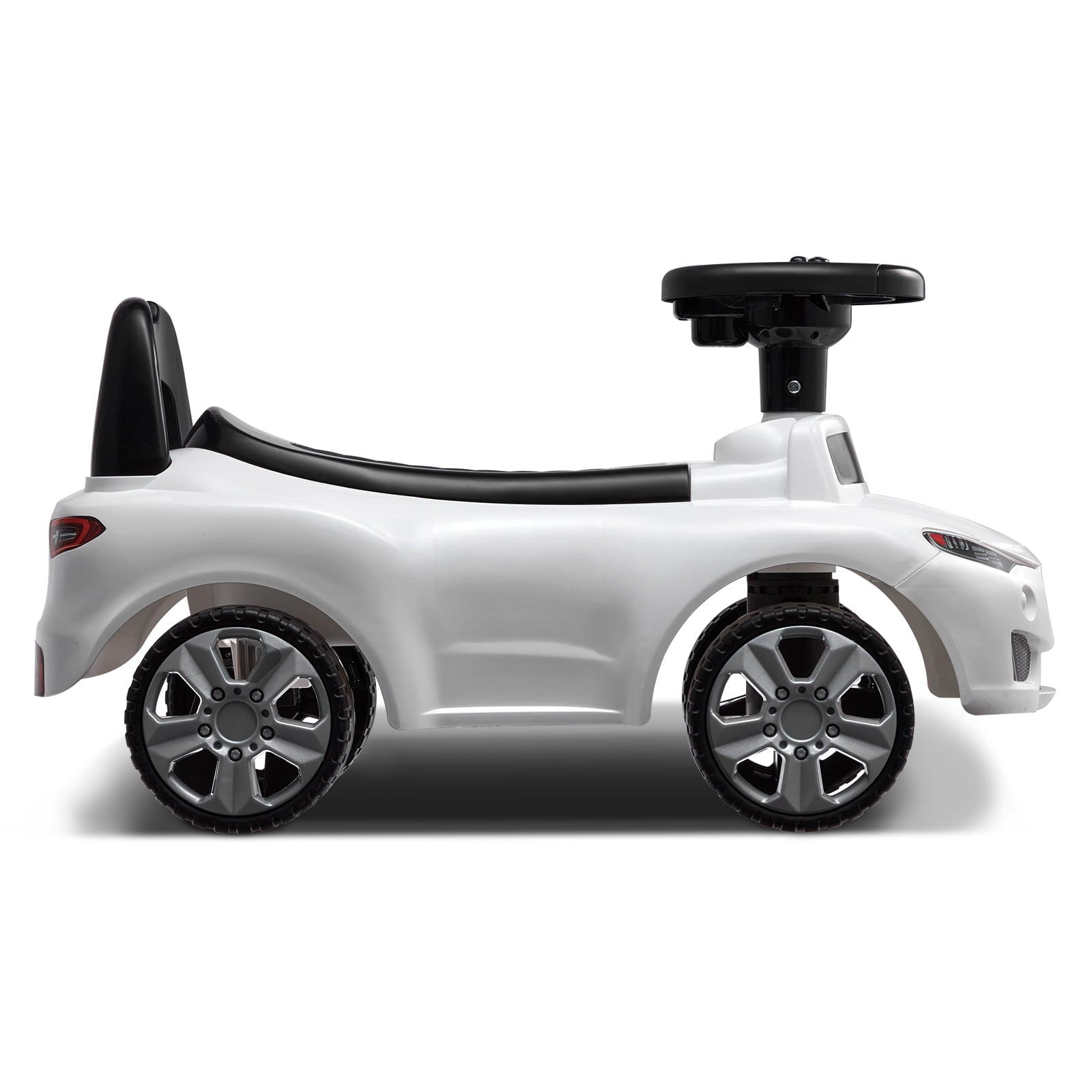 KFFKFF Toddler Push Car, 1-3 Years, Ride Racer, Transition from Sitting to Standing, Children's Ride-On Vehicle with Musical Steering Wheel & Storage Under Seat, White, for Both Boys and Girls