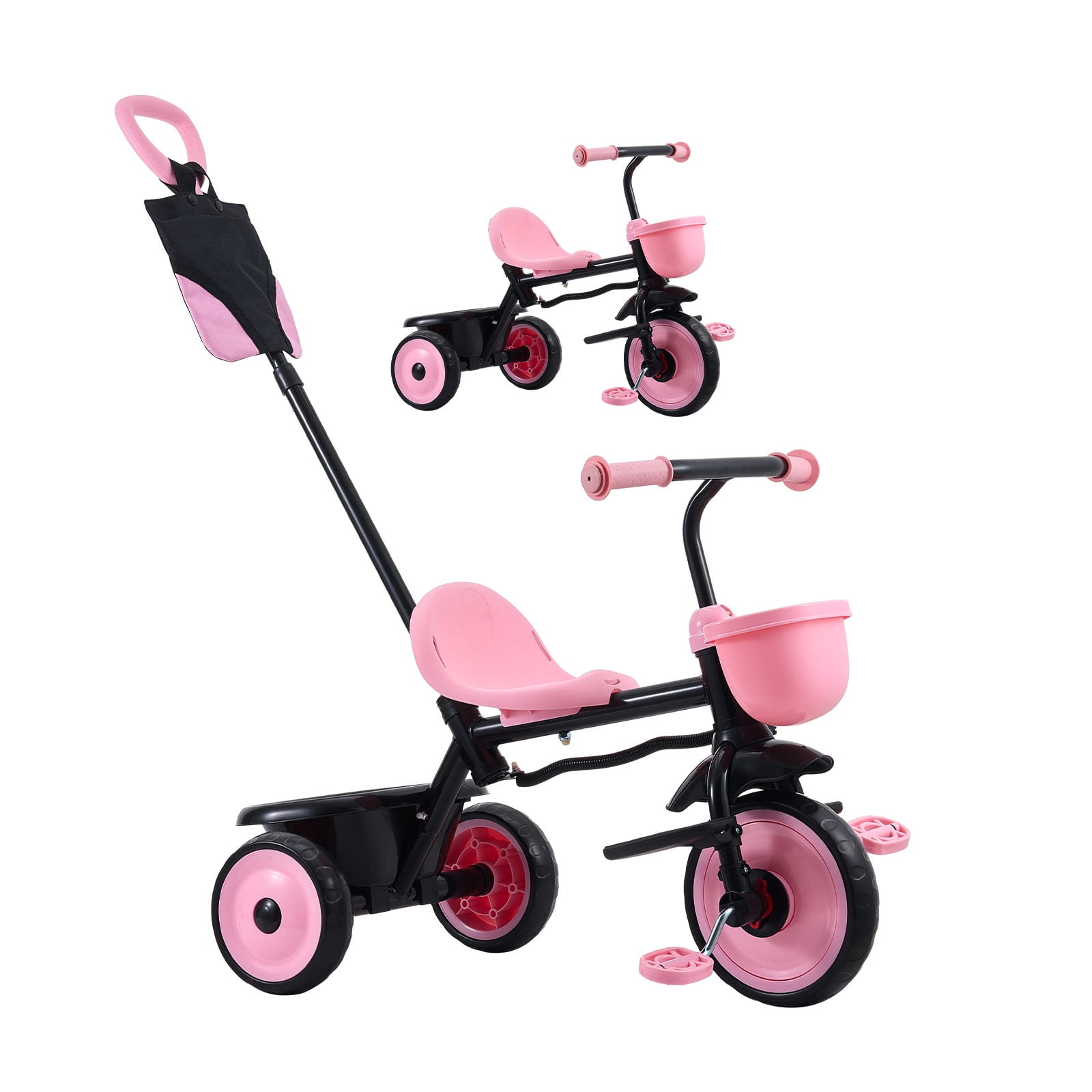 KFFKFF Toddler Tricycle & Stroller for Ages 18 Months to 5 Years, Kids Trike with Push Handle, Adjustable Seat & Storage, Outdoor Play Tricycle, Gift for Boys and Girls