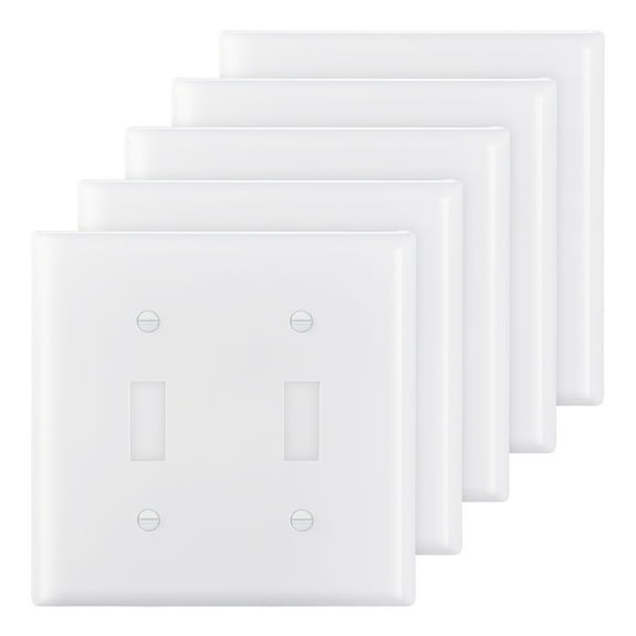 KFFKFF Toggle Light Switch Wall Plates, 2-Gang Electrical Outlet Covers, Standard Size 4.61in L x 4.53in H Durable Polycarbonate Thermoplastic Faceplate for Outlet and Switch (5 Pack, White)