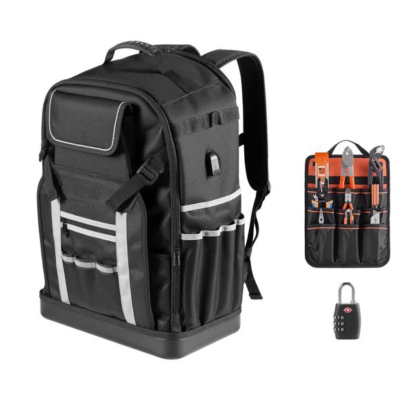 KFFKFF Tool Backpack with 56 Pockets, Durable Storage Organizer Bag with Molded Base, Ideal for Construction, Electrical Work, Industrial Tasks, Repairs, and HVAC Technicians