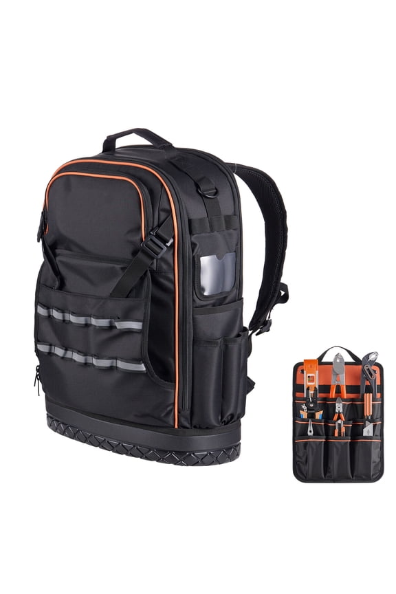Tool Backpack with 65 Pockets, Durable Storage Organizer with Laptop Compartment and Molded Base, Ideal for Electricians, Technicians, and Repair Professionals