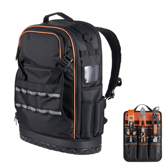 KFFKFF Tool Backpack with 65 Pockets, Durable Storage Organizer with Laptop Compartment and Molded Base, Ideal for Electricians, Technicians, and Repair Professionals