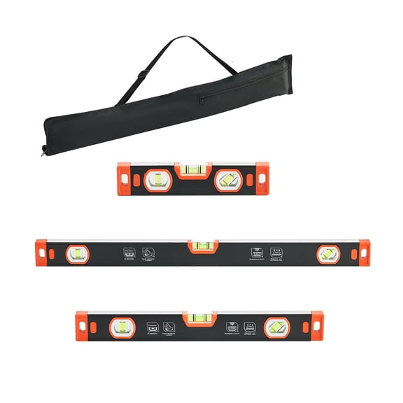 KFFKFF Torpedo Level Set, 3 Sizes: 9/16/24 in, Magnetic Leveling Tools with Aluminum Alloy Build, Clear Green Vials, V-Groove Design, Hanging Hole, Suitable for Multi-Angle Measurements