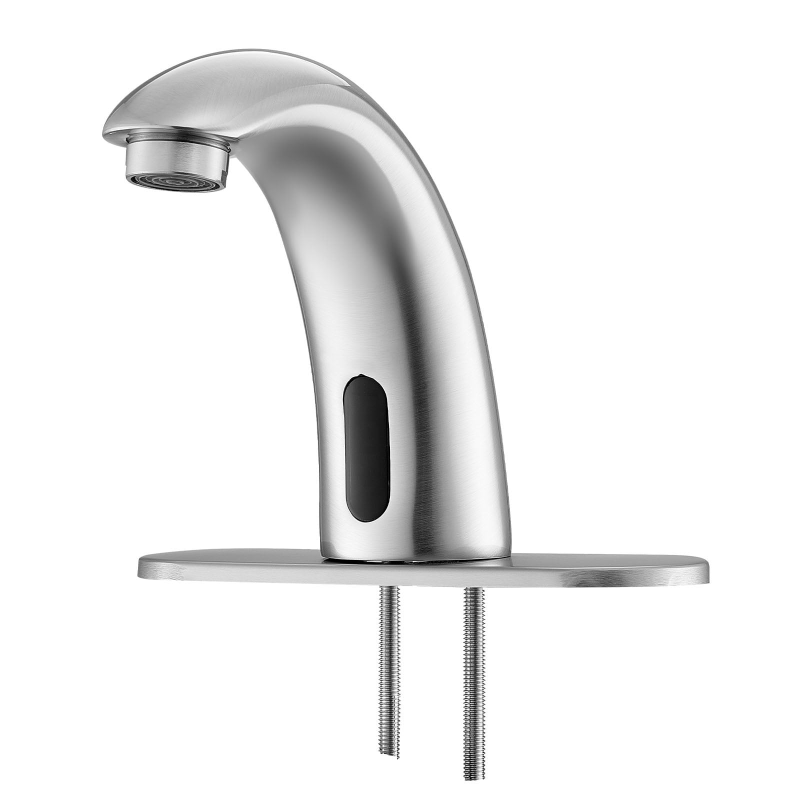 KFFKFF Touchless Bathroom Sink Faucet, Automatic Motion Sensor Restroom Faucet with Hole Cover Plate, Battery Powered, Adjustable Temperature for 9/16 in Pipe, Commercial Lavatory, Brushed Nickel