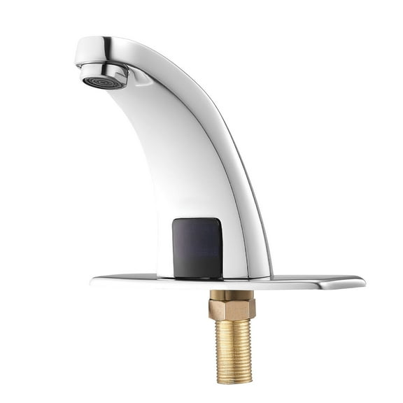 KFFKFF Touchless Bathroom Sink Faucet with Motion Sensor, Automatic Restroom Faucet with Cover Plate, Battery Powered, Hot and Cold Water for 9/16 in Pipe, Chrome Finish
