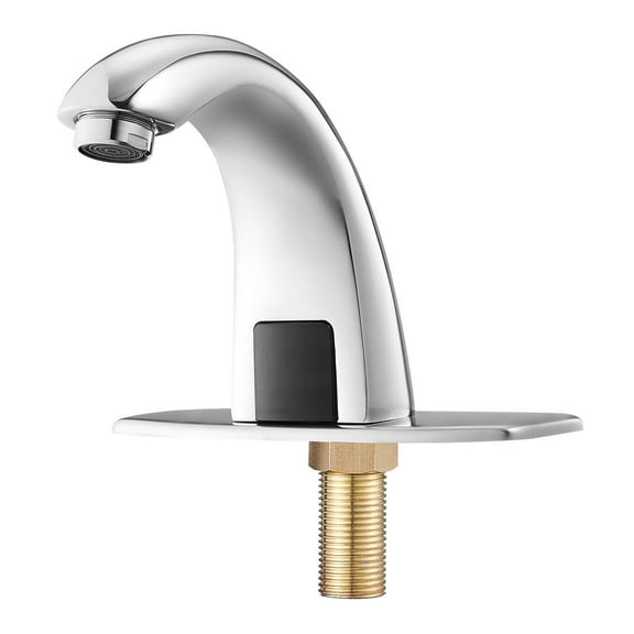 KFFKFF Touchless Bathroom Sink Faucet with Motion Sensor, Automatic Restroom Faucet with Hole Cover Plate, Battery Powered, Adjustable Temperature for 9/16 in Pipe, Chrome Finish