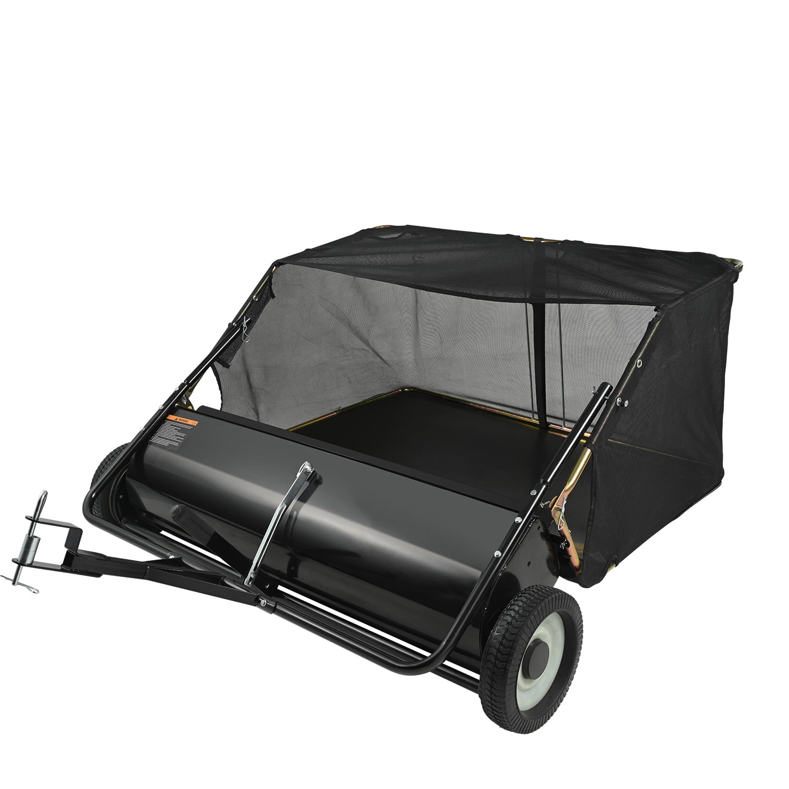 KFFKFF Tow Behind Lawn Sweeper, 44 in Pull-Behind Yard Sweeper, 25 Cu. ft Large Capacity Leaf and Grass Collector, Durable Garden Sweeper with Adjustable Height for Lawn, Yard, Farm