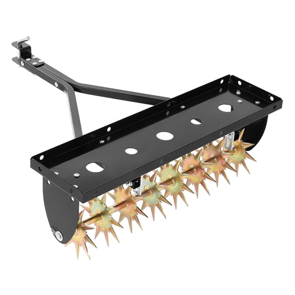 KFFKFF Tow Behind Plug Aerator, 32-Inch Lawn Spike Aerator with Universal Hitch, Durable and Rust-Resistant Design, Pull-Behind Aerator Tool with Folded Edge Tray for Tractors in Gardens and Farmland