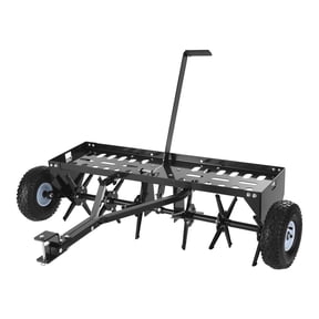 KFFKFF Tow-Behind Plug Aerator, 40-Inch Lawn Core Aeration Tool with Universal Hitch, 120lbs Load Capacity, Durable and Rust-Resistant Design, Pull-Behind Spike Aerator with Tray for Tractors