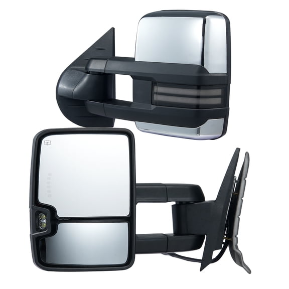 KFFKFF Tow Mirrors, Set of Two for Chevrolet Silverado (2007-2014)/GMC/Cadillac, Electrically Heated Towing Mirror with Signal Indicator, Manually Adjustable Telescopic Folding, Defrost Function
