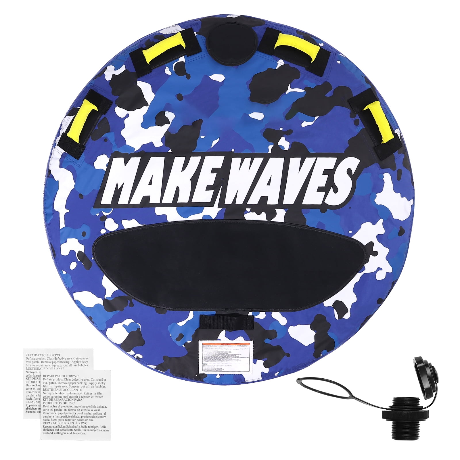 KFFKFF Towable Tube for Boating, 340 lbs Capacity, Inflatable Water Sport Tube for 1-2 Riders, 51.8" Round Design with Durable Nylon Cover, EVA Handles, and Quick-Release Safety Valve