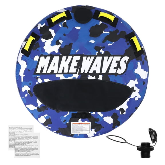 KFFKFF Towable Tube for Boating, 340 lbs Capacity, Inflatable Water Sport Tube for 1-2 Riders, 51.8" Round Design with Durable Nylon Cover, EVA Handles, and Quick-Release Safety Valve