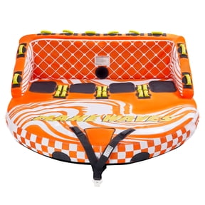 KFFKFF Towable Tube for Boating,Supports up to 680lbs - Includes Robust Nylon Shell,Dual Towing Hooks & Safe Valve, Water Sport Towables for 1-4 Users