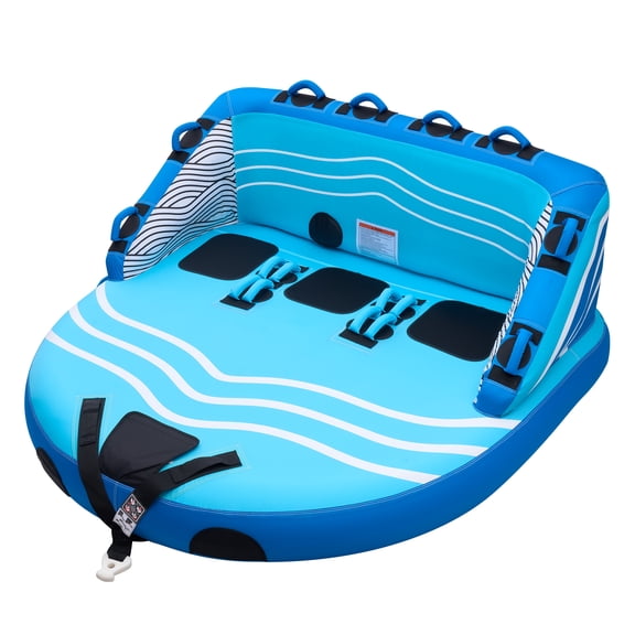 KFFKFF Towable Tubes for Boating, 3-Person Inflatable Tube for Water Sports, 510 lbs Capacity - Features Durable Nylon Cover, Dual Tow Points, Safety Valve, and Comfortable Handles