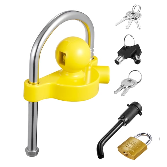 KFFKFF Trailer Hitch Lock Kit, Compatible with 1-7/8 in, 2 in, 2-5/16 in Couplers, Durable Anti-Theft Ball Lock with Keys, Resistant to Tampering, Adjustable Height for RVs, Boats, and Trailers