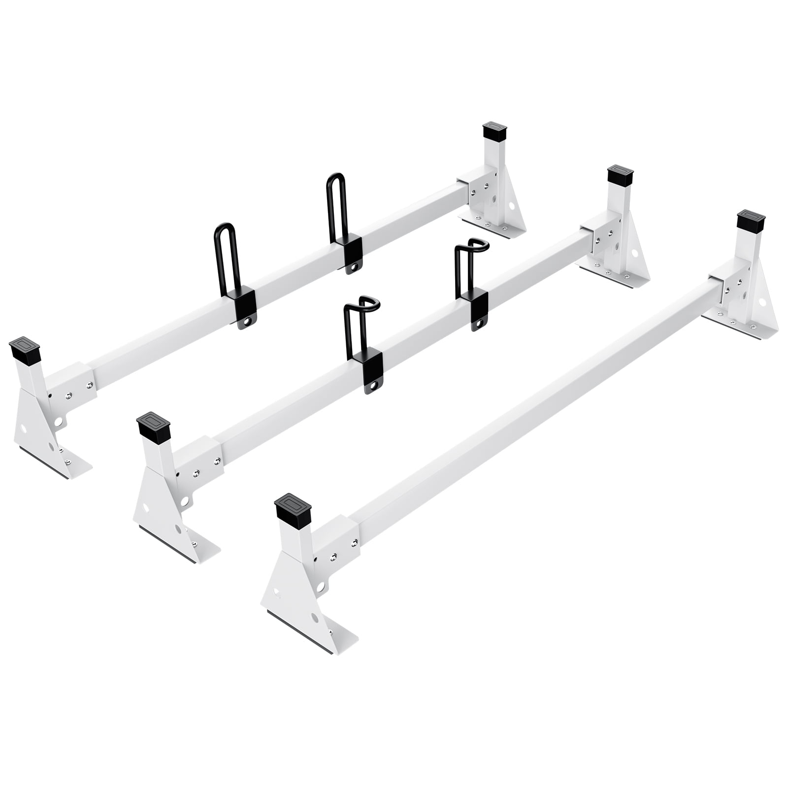 KFFKFF Trailer Ladder Holder, 54-inch Triple Crossbar Roof Rack, Durable Steel Construction, 800 lbs Load Capacity with Securing Straps, Compatible with Ford Transit 150, 250, 350, Models 2015-2022