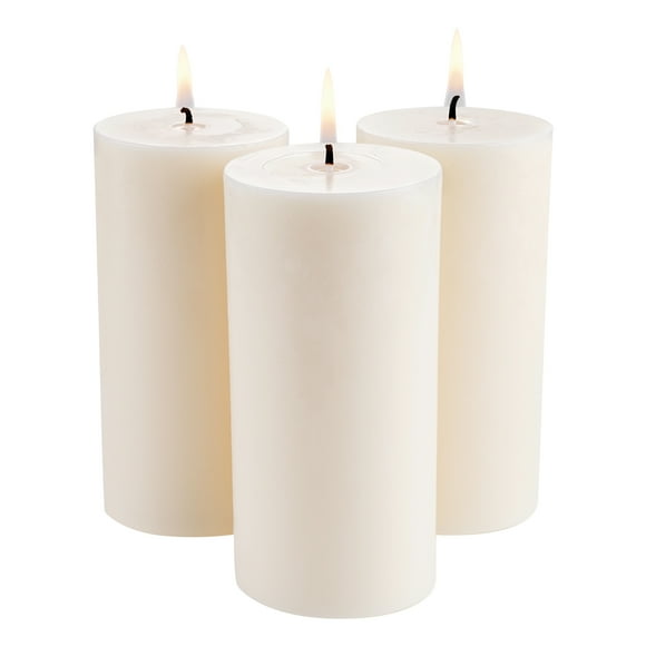 KFFKFF Trio of White Odorless Pillar Candles, 65 Hour Extended Burn Time, 3 x 6 Inch Flameless Unscented Candles, Crafted from Natural Palm Wax for Household Use, Nuptials, Yuletide Celebrations