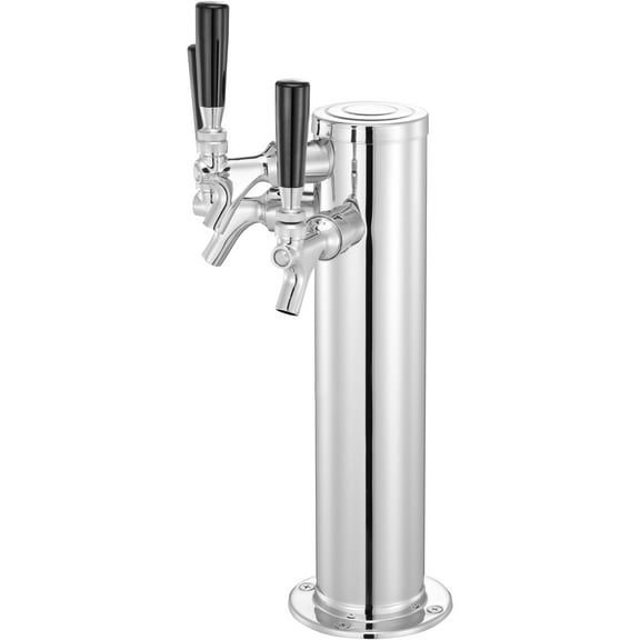 KFFKFF Triple Faucet Draft Beer Tower, Durable Stainless Steel, Kegerator Conversion Kit with Pre-Installed Lines & Auto-Shut Faucet Shanks, Ideal for Parties, Bars, Pubs, Restaurants