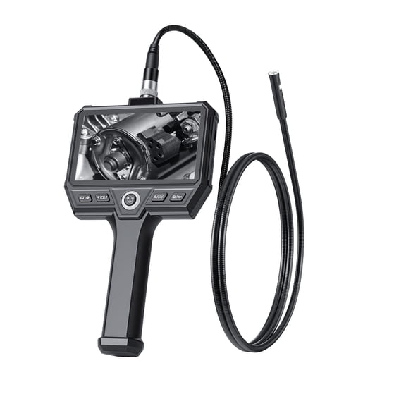 KFFKFF Triple Lens Endoscope with Light, 5" HD IPS Screen Inspection Camera, 8 + 2 LED Lights, 8X Zoom, 5000mAh Battery, IP67 Waterproof Snake Camera for Automotive and Plumbing (4.9FT Cable)