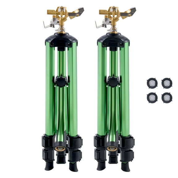 KFFKFF Tripod-Based Impact Sprinkler, Duo Pack, Robust Tripod Sprinklers with Brass Head & 3/4"NH Connector, Full Circle Wide Range Watering Sprinkler, Height Modifiable Sprinkler for Lawn