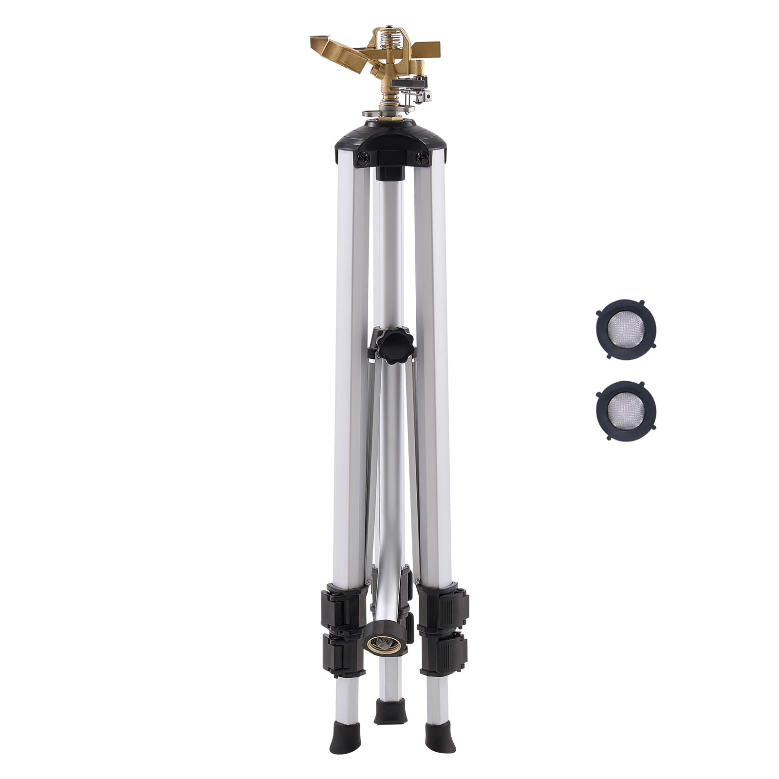 KFFKFF Tripod-Based Impact Sprinkler, Robust Tripod Sprinklers with Brass Nozzle & 3/4" Fitting, Full Circle Broad Scope Watering Sprinkler, Modifiable Elevation Sprinkler for Lawn Gray