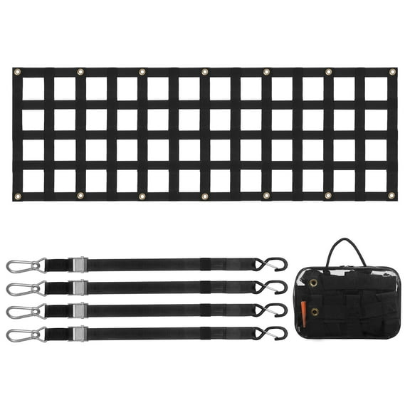KFFKFF Truck Bed Net, Dimensions 60x18 inches, Robust Freight Net for Truck Bed featuring 4 Modifiable Telescopic Ties, Expandable & Long-lasting, Adaptable Fitting, Ideal for Pickups