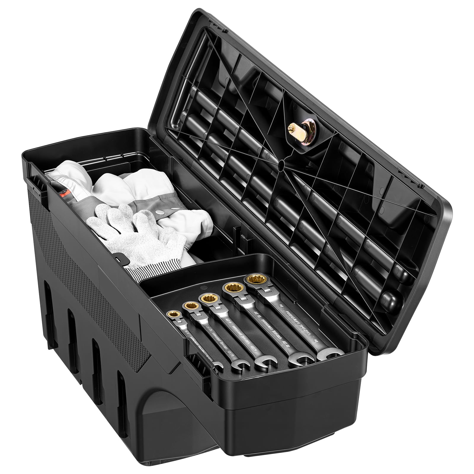 KFFKFF Truck Bed Storage Box, 6.6 Gal/25 L Waterproof ABS Wheel Well Tool Organizer with Combination Lock, Fits 2002-2018 Dodge Ram 1500 2500 3500, Driver Side Left (Drilling Needed)