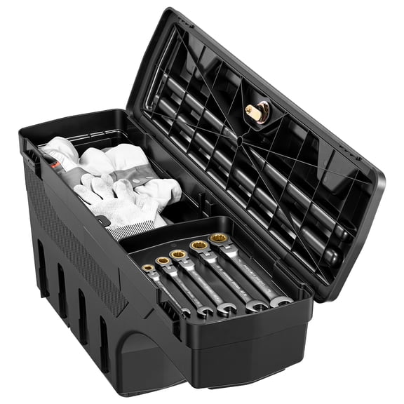 KFFKFF Truck Bed Storage Box, 6.6 Gal/25 L Waterproof ABS Wheel Well Tool Organizer with Combination Lock, Fits 2002-2018 Dodge Ram 1500 2500 3500, Driver Side Left (Drilling Needed)