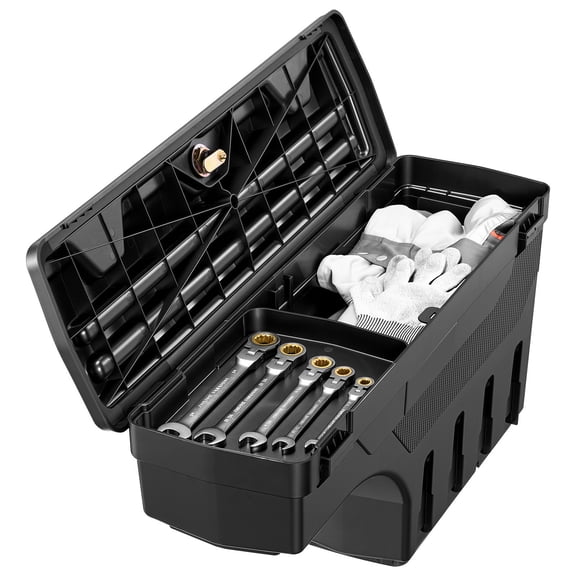 KFFKFF Truck Bed Storage Box, 6.6 Gal/25 L Waterproof ABS Wheel Well Tool Organizer with Combination Lock, Fits 2019-2023 Dodge Ram 1500, Passenger Side Right (Drilling Required)