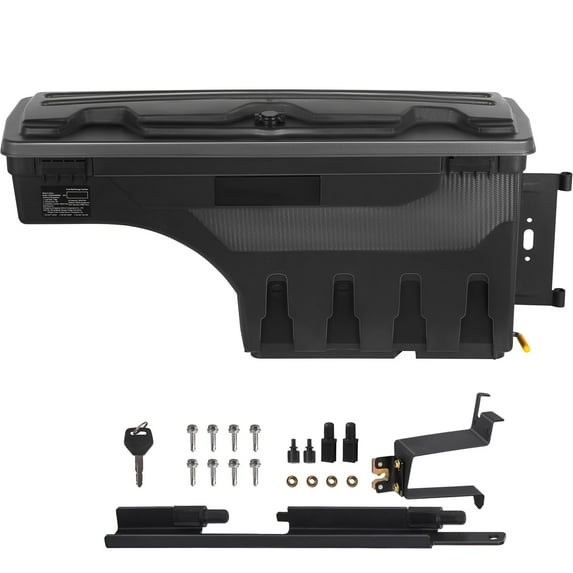 KFFKFF Truck Bed Storage Box, Lockable Lid, 6.6 Gal/20 L Waterproof ABS Wheel Well Tool Box, Compatible with Chevrolet Silverado 1500 GMC Sierra 1500 2019-2021, Black, Passenger Side