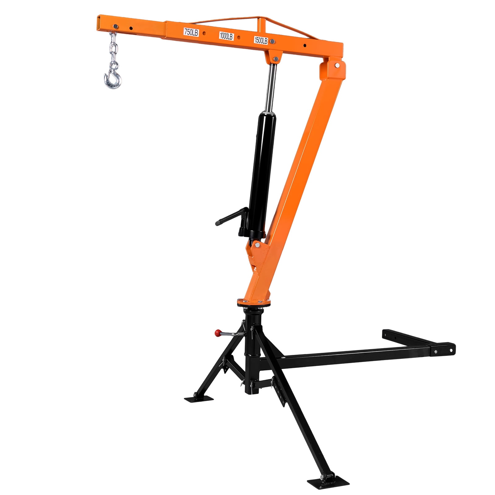 KFFKFF Truck Crane, 1500 lbs Capacity, Trailer Hitch Mounted with Manual Hydraulic System, 12T Hydraulic Jack, 360° Rotating Telescopic Boom, Foldable Design for Lifting Machinery and Lumber