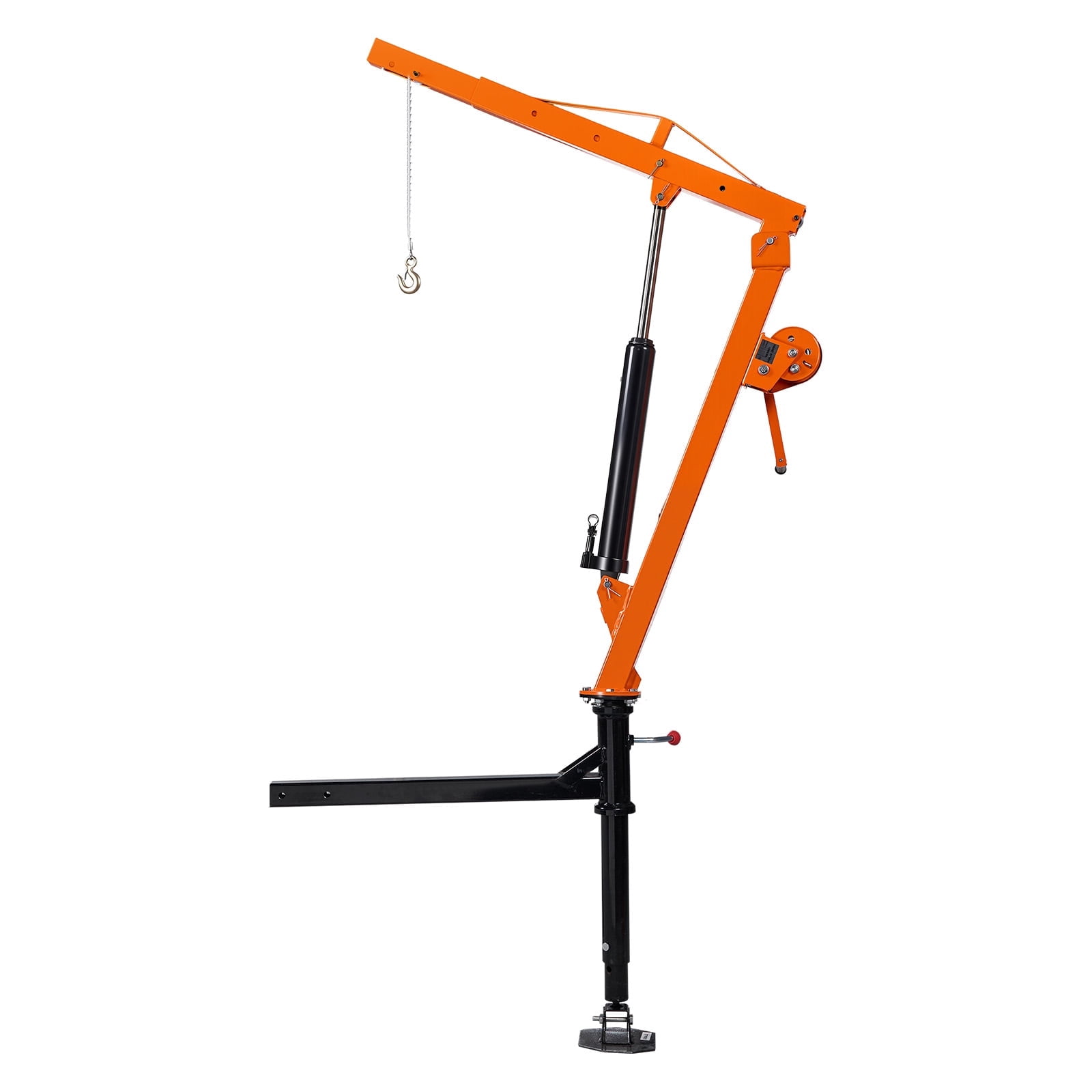 KFFKFF Truck Crane, 500 lbs Capacity, Hitch-Mounted with Manual Winch & Hydraulic Jack, 360° Rotating Telescopic Boom, Foldable Design for Lifting Machinery and Lumber