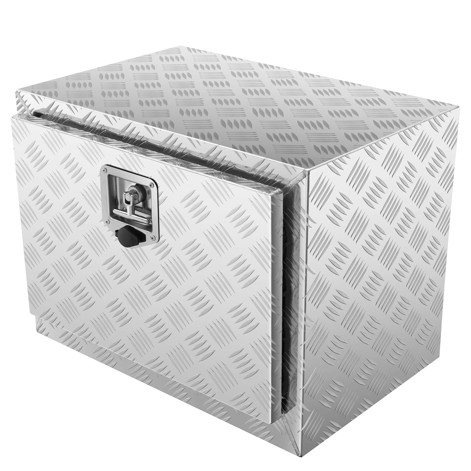 KFFKFF Truck Underbody Storage, 24"x14"x16" Pickup Organizer, Robust Aluminum Diamond Plate Toolbox with Secure Lock and Keys, Weatherproof Trailer Storage with T-Handle Latch for Truck, Van, Trailer