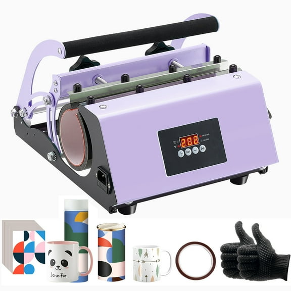 KFFKFF Tumbler Heat Press, 11-30oz Cup Press, Rapid and Uniform Heating, Tumbler Press Accompanied by Sublimation Paper, Tape and Gloves, Adjustable Temperature and Timing,Cups,Mugs,Purple