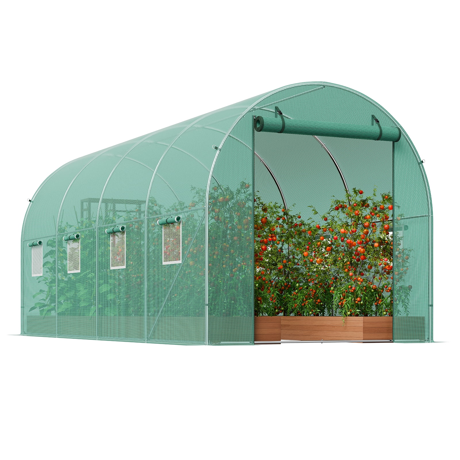 KFFKFF Tunnel Greenhouse, 14.6x6.4x6.3 ft, with Sturdy Galvanized Steel ...