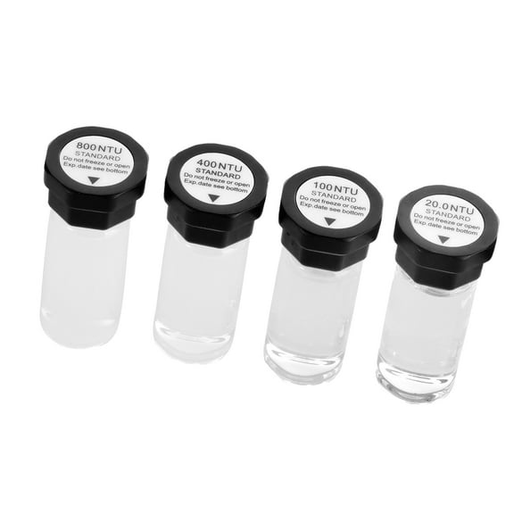 KFFKFF Turbidity Calibration Solution Kit, 20/100/400/800 NTU, 20 ml Each, 4 PCS Standard Solution Refill for Turbidity Meter, Shock-Resistant Insert, Secure Sealed Bottle Design