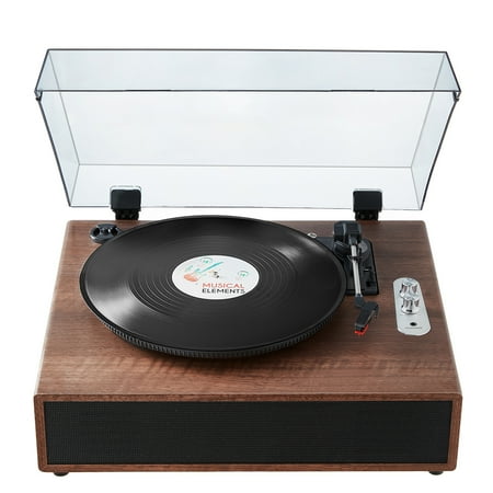 KFFKFF Turntable for Vinyl Records, Operates at 3 Speeds, Features a Belt-Driven Mechanism and Integrated 10W Stereo Speakers with Magnetic Cartridge. It Supports 33/45/78 RPM Bluetooth Aux in RCA