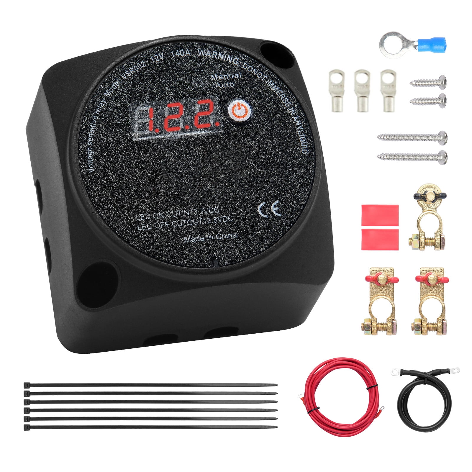 KFFKFF Twin Battery Separation Kit, 12V 140Amp, Manual and Automatic Functions VSR Voltage Responsive Relay with LCD Display, Intelligent Battery Separator for ATV UTV RV Camper Off-Terrain Vehicle